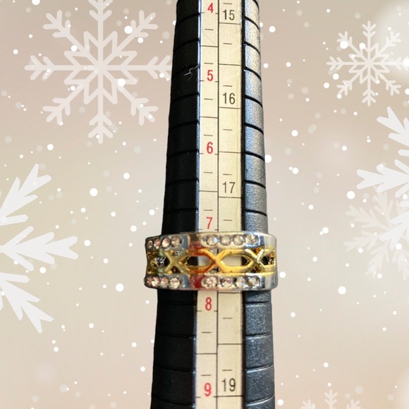 Handsome 18K Gold 925 Sterling Silver Inlaid Diamond Two-Toned Men’s Ring Sz 7.5 - Picture 3 of 10